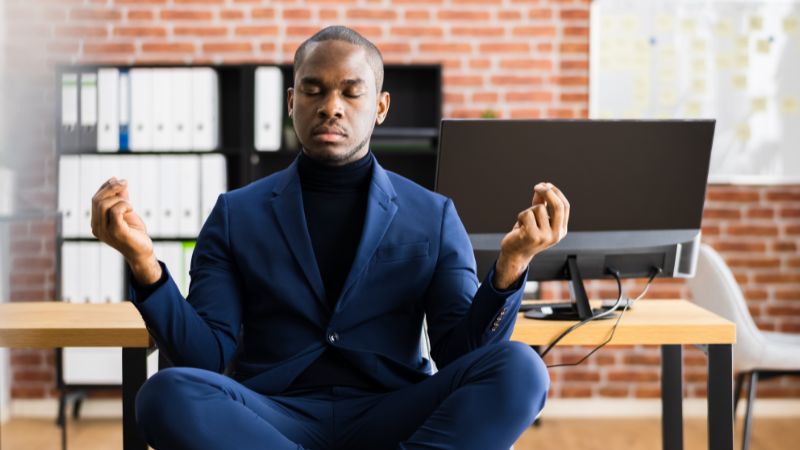 Healthy Yoga Meditation In Office Chair